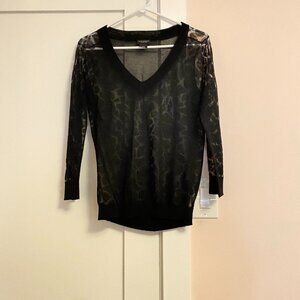 Club Monaco V-Neck Sweater Sheer Animal Print M Black